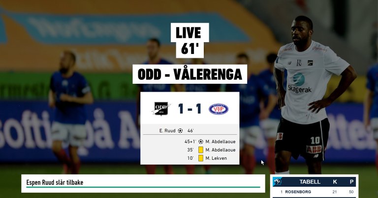 Eksempel på modulen som automatisk dukker opp når kampen er live
